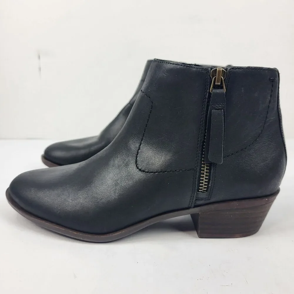 Lucky Brand Womens Blandre Side Zip Ankle charcoal black Leather Booties 6.5M